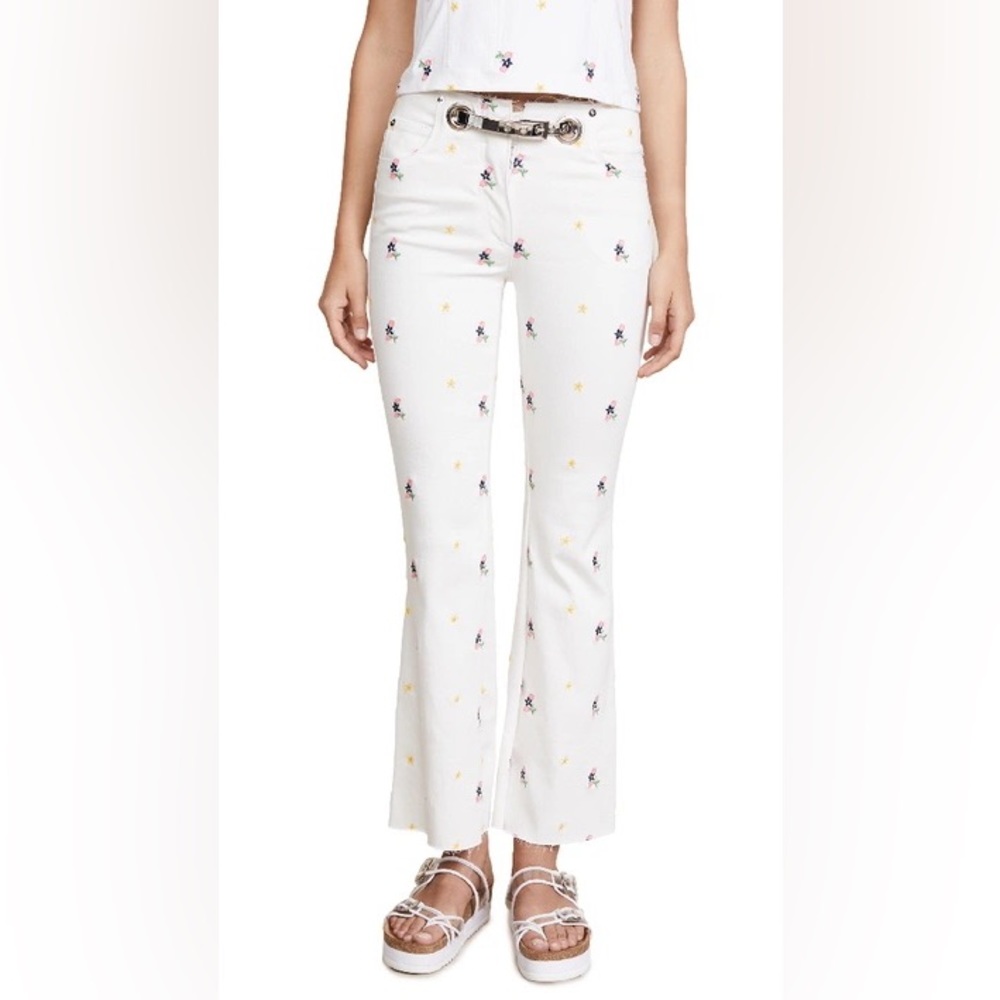 Miaou White Flare Jeans w Embroidered Flowers